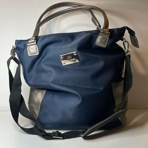 JM New York Large Tote Navy and Silver Weekender Nylon